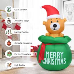 Gymax 150 cm Inflatable Christmas Bear Xmas Decoration With LED Lights in Green - thumbnail 5