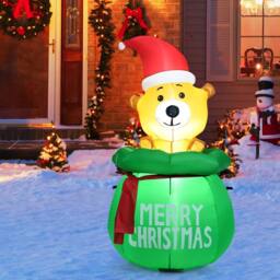 Gymax 150 cm Inflatable Christmas Bear Xmas Decoration With LED Lights in Green - thumbnail 3
