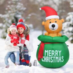 Gymax 150 cm Inflatable Christmas Bear Xmas Decoration With LED Lights in Green - thumbnail 4