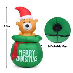 Gymax 150 cm Inflatable Christmas Bear Xmas Decoration With LED Lights in Green - thumbnail 2