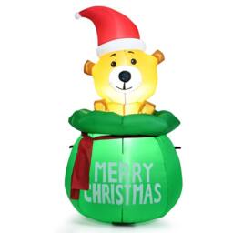 Gymax 150 cm Inflatable Christmas Bear Xmas Decoration With LED Lights in Green