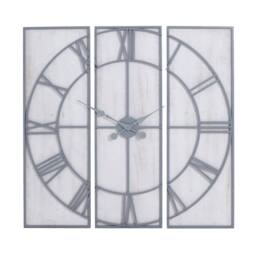 Wyld Haus Oversized 3 Panel Roman Numeral Open Frame Wall Clock in Silver - thumbnail 2