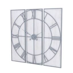 Wyld Haus Oversized 3 Panel Roman Numeral Open Frame Wall Clock in Silver - thumbnail 3