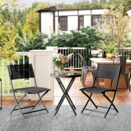 OUTSUNNY 3 Pieces Outdoor Bistro Set, Glass Top Table & Chairs, Black