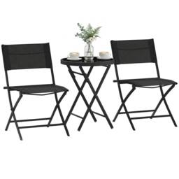 OUTSUNNY 3 Pieces Outdoor Bistro Set, Glass Top Table & Chairs, Black - thumbnail 2