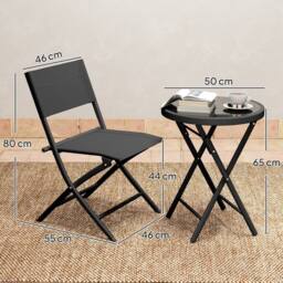 OUTSUNNY 3 Pieces Outdoor Bistro Set, Glass Top Table & Chairs, Black - thumbnail 3