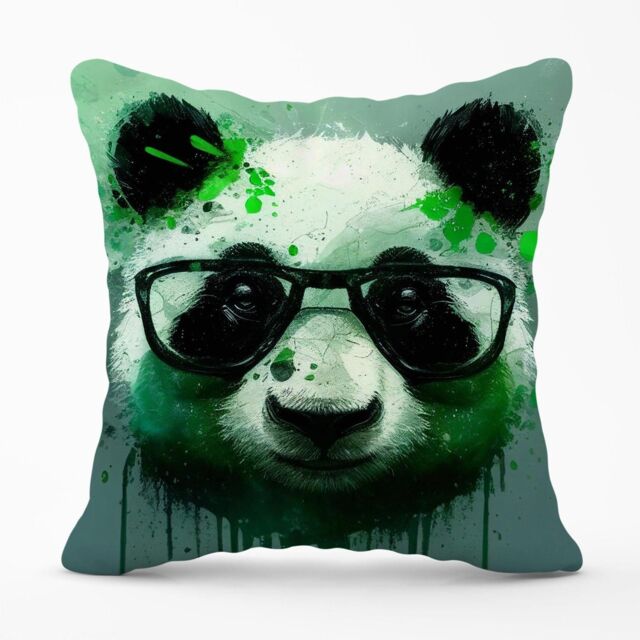 Warren Reed - Designer Panda With Glasses, Green Splashart Outdoor Cushion - Size: 60 cm x 60 cm - image 1