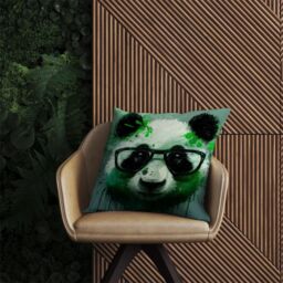 Warren Reed - Designer Panda With Glasses, Green Splashart Outdoor Cushion - Size: 60 cm x 60 cm - thumbnail 2