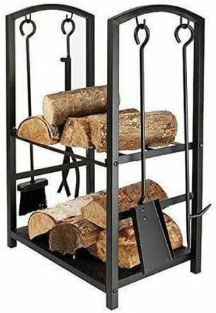 Marco Paul Large Fireplace Log Rack & Tools Set Black Steel Firewood Holder Storage 73cm - image 1