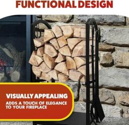 Marco Paul Large Fireplace Log Rack & Tools Set Black Steel Firewood Holder Storage 73cm - thumbnail 6