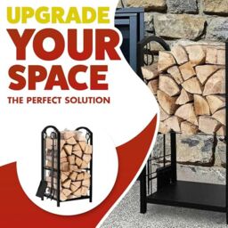 Marco Paul Large Fireplace Log Rack & Tools Set Black Steel Firewood Holder Storage 73cm - thumbnail 5