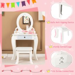 Costway 2-in-1 Vanity Set Makeup Table & Chair Set w/ Removable Mirror for Kids 3+ in White - thumbnail 3