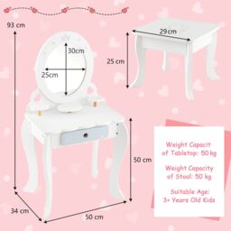 Costway 2-in-1 Vanity Set Makeup Table & Chair Set w/ Removable Mirror for Kids 3+ in White - thumbnail 2