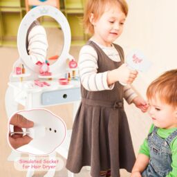 Costway 2-in-1 Vanity Set Makeup Table & Chair Set w/ Removable Mirror for Kids 3+ in White - thumbnail 6