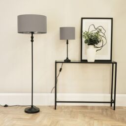 ValueLights Maggie Black Candlestick Floor Lamp with Grey & Metallic Chrome Shade & Bulb - thumbnail 5