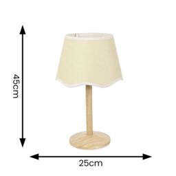 ValueLights Triston Natural Light Wood Table Lamp with Scallop Trim Tapered Shade & LED Bulb in White - thumbnail 6
