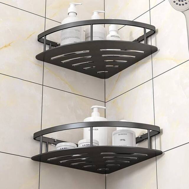SPETLEK 2PCS Corner Shower Rack Shelf Bathroom Storage in Black - image 1