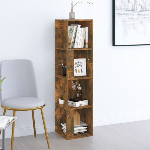 Berkfield Home Corner Cabinet Smoked Oak 33x33x132 cm Engineered Wood in Brown - Size: 33 x 33 x 132 cm - image 1