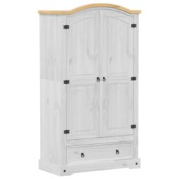 Berkfield Home Wardrobe Corona White 102x52x186 cm Solid Wood Pine - Size: 102 x 52 x 186 cm - thumbnail 2