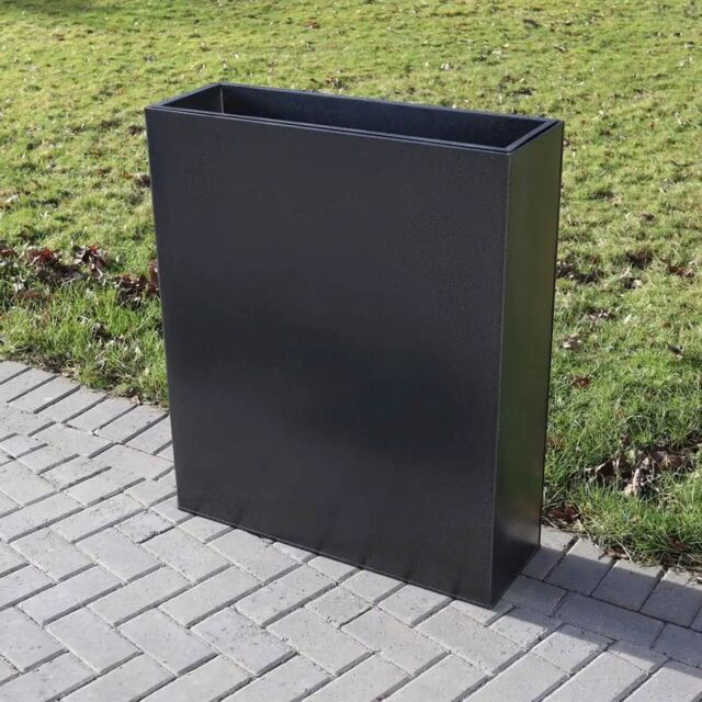 Woven Wood 75cm Long Zinc Galvanised Graphite Black Textured 90cm Tall Trough Planter - image 1