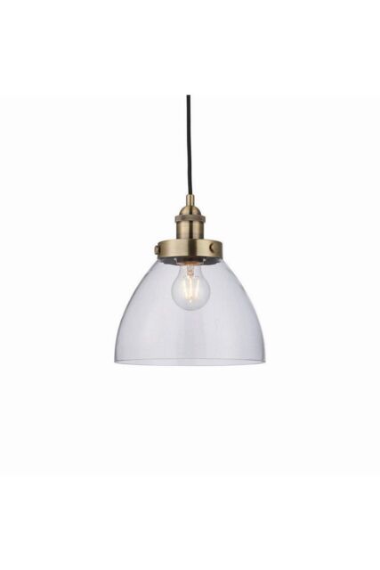 Netlighting Hansen 1 Light Pendant Glass Antique Brass Plate E27 in Gold - image 1