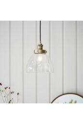 Netlighting Hansen 1 Light Pendant Glass Antique Brass Plate E27 in Gold - thumbnail 2