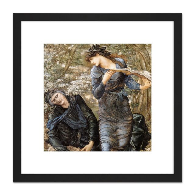 Artery8 Jones Beguiling Merlin Lady Lake Arthur Painting 8X8 Inch Square Wooden Framed Wall Art Print Picture with Mount in Black - image 1
