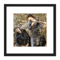 Artery8 Jones Beguiling Merlin Lady Lake Arthur Painting 8X8 Inch Square Wooden Framed Wall Art Print Picture with Mount in Black - thumbnail 1
