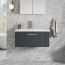 Balterley Wall Hung 1 Drawer Vanity Unit - Mid-Edge Basin 800mm, Satin Dark Grey - thumbnail 2