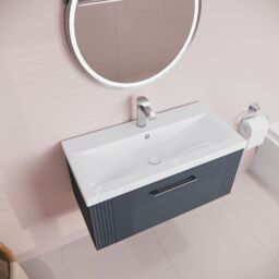 Balterley Wall Hung 1 Drawer Vanity Unit - Mid-Edge Basin 800mm, Satin Dark Grey - thumbnail 3