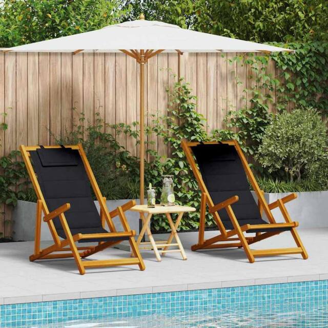 Berkfield Home Folding Beach Chairs Set of 2 Black Textilene 61.5 x 110 x 97 cm - image 1