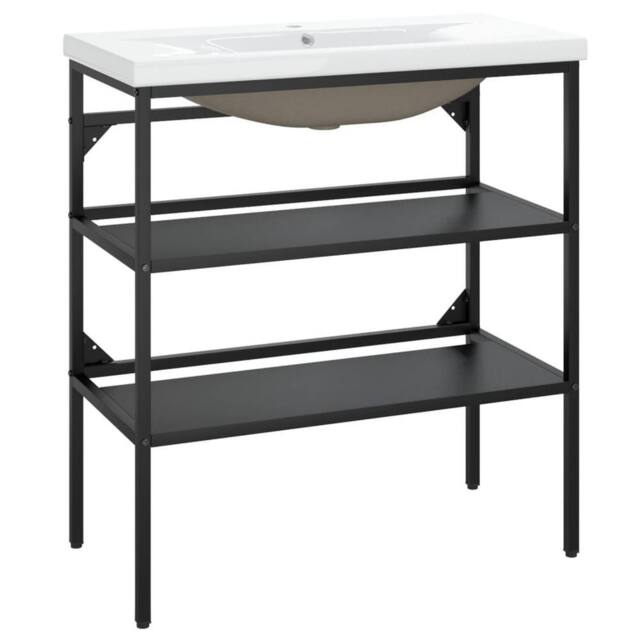 Berkfield Home Bathroom Washbasin Frame with Built-in Basin Black Iron - image 1