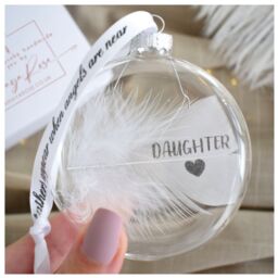 Amaya Rose Ltd In Memory of Daughter Feather Round Bauble Gift Boxed. Memorial Décor in Clear - thumbnail 2