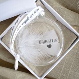 Amaya Rose Ltd In Memory of Daughter Feather Round Bauble Gift Boxed. Memorial Décor in Clear - thumbnail 5