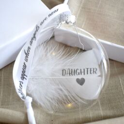 Amaya Rose Ltd In Memory of Daughter Feather Round Bauble Gift Boxed. Memorial Décor in Clear - thumbnail 4