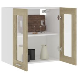 Berkfield Home Hanging Glass Cabinet Sonoma Oak 60x31x60 cm Engineered Wood in Brown - Size: 60 x 31 x 60 cm - thumbnail 4