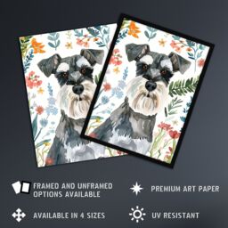 Artery8 Dog Lover Miniature Schnauzer Floral Portrait Framed Wall Art - Size: A4 - thumbnail 2