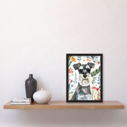 Artery8 Dog Lover Miniature Schnauzer Floral Portrait Framed Wall Art - Size: A4 - thumbnail 4
