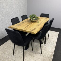 KOSY KOALA Wooden Dining Table with 6 Black Velvet Chairs, Stylish Dining Room Furniture in Brown - thumbnail 9