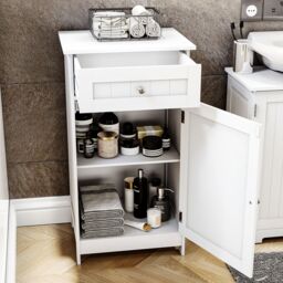 Home Discount Bath Vida Modern 1 Door 1 Drawer Freestanding Cabinet Bathroom Storage in White - thumbnail 2