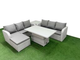 Fimous Outdoor Garden Furniture Sets 7 Seater Wicker Rattan Furniture Sofa Sets w/ Adjustable Lifting Dining or Coffee Table high Back Lounge Sofa - thumbnail 1