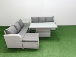 Fimous Outdoor Garden Furniture Sets 7 Seater Wicker Rattan Furniture Sofa Sets w/ Adjustable Lifting Dining or Coffee Table high Back Lounge Sofa - thumbnail 2