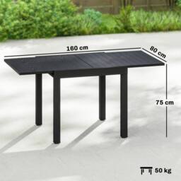 OUTSUNNY Aluminium Extending Garden Table with Faux Wood Slatted Top, Black - Size: 160 cm x 80 cm - thumbnail 3