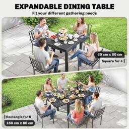 OUTSUNNY Aluminium Extending Garden Table with Faux Wood Slatted Top, Black - Size: 160 cm x 80 cm - thumbnail 4