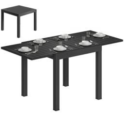 OUTSUNNY Aluminium Extending Garden Table with Faux Wood Slatted Top, Black - Size: 160 cm x 80 cm - thumbnail 2