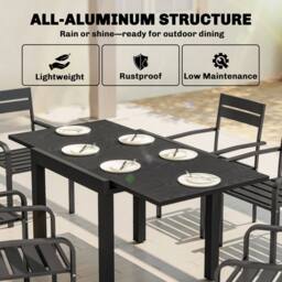 OUTSUNNY Aluminium Extending Garden Table with Faux Wood Slatted Top, Black - Size: 160 cm x 80 cm - thumbnail 6