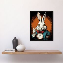 Artery8 Wall Art Print Alice In Wonderland Time White Rabbit I'm Late Important Date Whimsical Magical Adventure Painting Art Framed in Red - Size: A4 - thumbnail 4