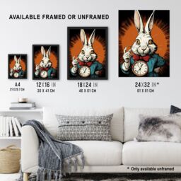 Artery8 Wall Art Print Alice In Wonderland Time White Rabbit I'm Late Important Date Whimsical Magical Adventure Painting Art Framed in Red - Size: A4 - thumbnail 3