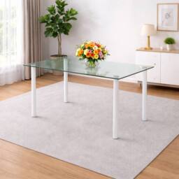 KOSY KOALA Modern Glass Dining Table Set With 4 Cream Plastic Chairs Furniture - thumbnail 3
