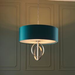 Loops Antique Silver Ceiling Pendant Light & Teal Satin Shade - 5 Bulb Hanging Fitting in Metallics - thumbnail 3